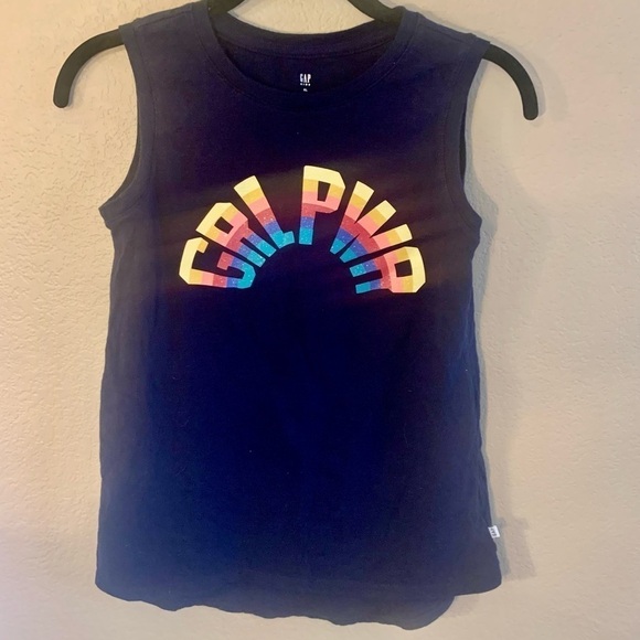 GAP Top XL Girls “GRL PWR” Rainbow Navy 100% Cotton Sleeveless Muscle Tee - Picture 10 of 16